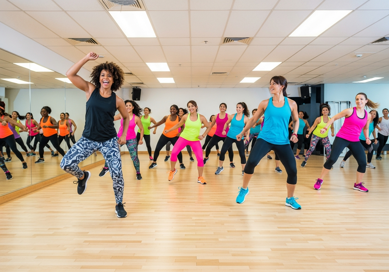 High-energy Zumba dance fitness class