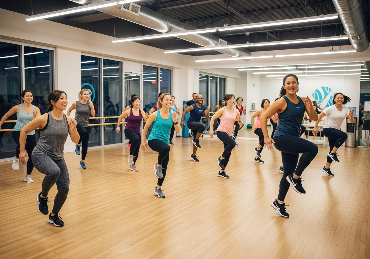 Bright fitness studio interior